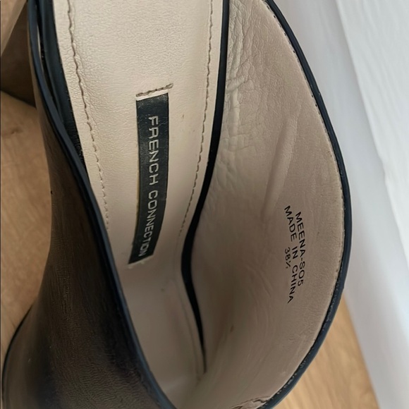 French Connection Black Leather Mules with Chunky Heel - Picture 2 of 5